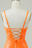 Glitter Orange Tight Homecoming Klänning med pärlstav