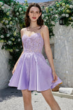Söta A Line Spaghetti Straps Lila Korsett Homecoming Klänning med Criss Cross Back