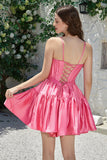 Snygga A-Linje Spaghettiband Fuchsia Kort Homecoming Klänning med Bowknot