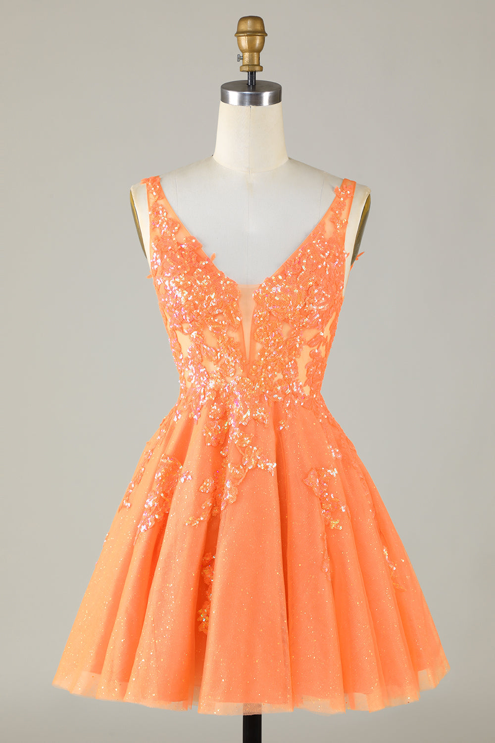 Glittrande Orange A Linje Glitter Homecoming Klänning med Paljetter