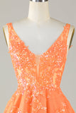 Glittrande Orange A Linje Glitter Homecoming Klänning med Paljetter
