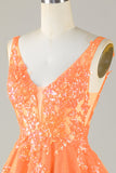 Glittrande Orange A Linje Glitter Homecoming Klänning med Paljetter