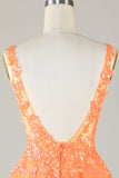 Glittrande Orange A Linje Glitter Homecoming Klänning med Paljetter