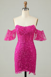 Fuchsia Av Axeln Bodycon Appliques Homecoming Klänning
