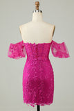 Fuchsia Av Axeln Bodycon Appliques Homecoming Klänning
