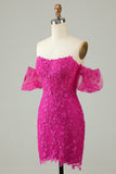 Fuchsia Av Axeln Bodycon Appliques Homecoming Klänning