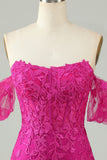 Fuchsia Av Axeln Bodycon Appliques Homecoming Klänning