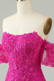 Fuchsia Av Axeln Bodycon Appliques Homecoming Klänning