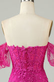 Fuchsia Av Axeln Bodycon Appliques Homecoming Klänning