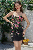 Underbar Sheath Sweetheart Black Corset Homecoming Klänning med applikationer