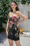 Underbar Sheath Sweetheart Black Corset Homecoming Klänning med applikationer