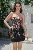 Underbar Sheath Sweetheart Black Corset Homecoming Klänning med applikationer