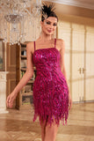 Slida Spaghetti Remmar Fuchsia Paljetter 1920-talet Festklänning med Frans