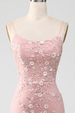 Mermiad Blush Spaghetti Straps Balklänning med applikationer