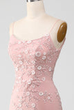 Mermiad Blush Spaghetti Straps Balklänning med applikationer