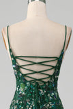 Mermaid Lace-Up Back Mörkgrön Balklänning med applikationer