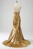 Golden Mermaid Axelbandslös Lång Balklänning med Slits