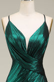 Hot Mermaid Spaghetti Straps Mörkgrön Lång Balklänning med öppen rygg