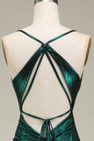 Hot Mermaid Spaghetti Straps Mörkgrön Lång Balklänning med öppen rygg