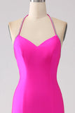 Fuchsia Mermaid Halter Neck Backless Lång Balklänning