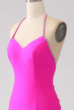 Fuchsia Mermaid Halter Neck Backless Lång Balklänning