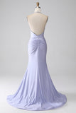 Fuchsia Mermaid Halter Neck Backless Lång Balklänning