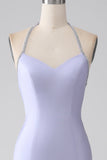 Fuchsia Mermaid Halter Neck Backless Lång Balklänning