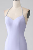 Fuchsia Mermaid Halter Neck Backless Lång Balklänning