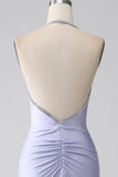 Fuchsia Mermaid Halter Neck Backless Lång Balklänning