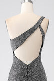 Glittrande Svart Mermaid One Shoulder Korsett Balklänning
