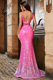 Hot Pink Glitter Mermaid Prom Klänning med Beading Midja