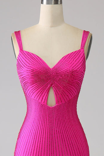 Glittrande sjöjungfru Hot Pink Balklänning med ihålig utlösning