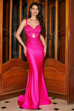 Hot Pink Sparkly Mermaid Balklänning med ihålig utsättning