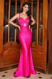 Hot Pink Sparkly Mermaid Balklänning med ihålig utsättning