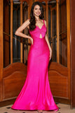 Hot Pink Sparkly Mermaid Balklänning med ihålig utsättning