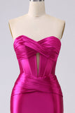 Glittrande Fuchsia Mermaid Sweetheart Korsett Lång Balklänning med slits