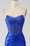Mermaid Axelbandslös Royal Blue Corset Balklänning med Beading