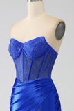 Mermaid Axelbandslös Royal Blue Corset Balklänning med Beading