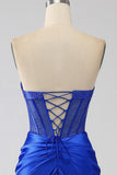 Mermaid Axelbandslös Royal Blue Corset Balklänning med Beading