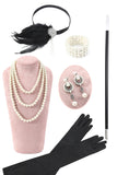 Svart Och Blå Paljetter Fransar 1920-Talets Gatsby Flapper-klänning med 20-Tals Tillbehör Set