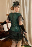 Grön Paljetter Fransar Plus Size 1920-Tals Gatsby Klänning med 20-Tals Tillbehör Set