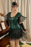 Grön Paljetter Fransar Plus Size 1920-Tals Gatsby Klänning med 20-Tals Tillbehör Set