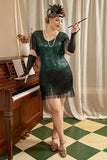 Grön Paljetter Fransar Plus Size 1920-Tals Gatsby Klänning med 20-Tals Tillbehör Set