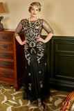 Svart och Gyllene Plus Size 1920-Tals Gatsby Klänning med 20-Talets Tillbehör Set