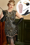Gyllene Paljetter Plus Size 1920-Tals Gatsby Klänning Med 20-Talets Tillbehör Set