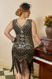 Svarta Gyllene Paljetter Plus Size 1920s Gatsby Klänning Med 20-Talets Tillbehör Set