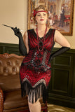 Röd Paljetter Fransar Plus Size 1920-Tals Gatsby Klänning Med 20-Tals Tillbehör Set
