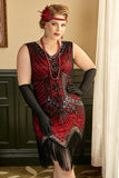 Röd Paljetter Fransar Plus Size 1920-Tals Gatsby Klänning Med 20-Tals Tillbehör Set