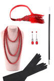 Röd Paljetter Fransar Plus Size 1920-Tals Gatsby Klänning Med 20-Tals Tillbehör Set
