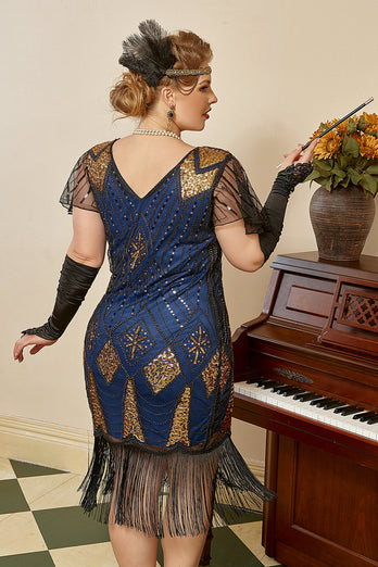 Kungsblå Plus Size 1920-Tals Gatsby-klänning Med 20-Tals Tillbehörsset